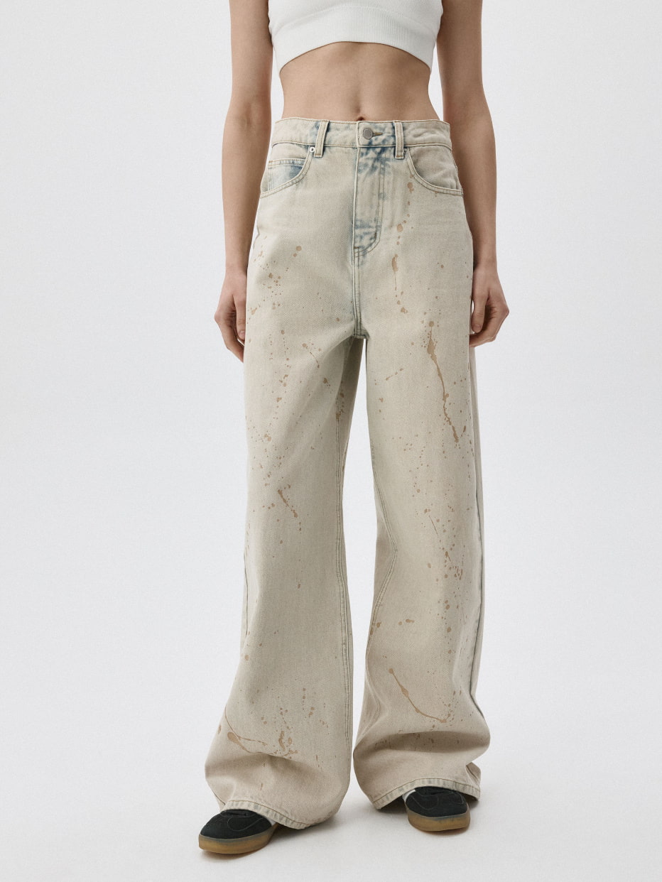 Джинсы wide leg с декоративными брызгами цвет: светлый индиго, артикул:  5802011446 – купить в интернет-магазине SELA
