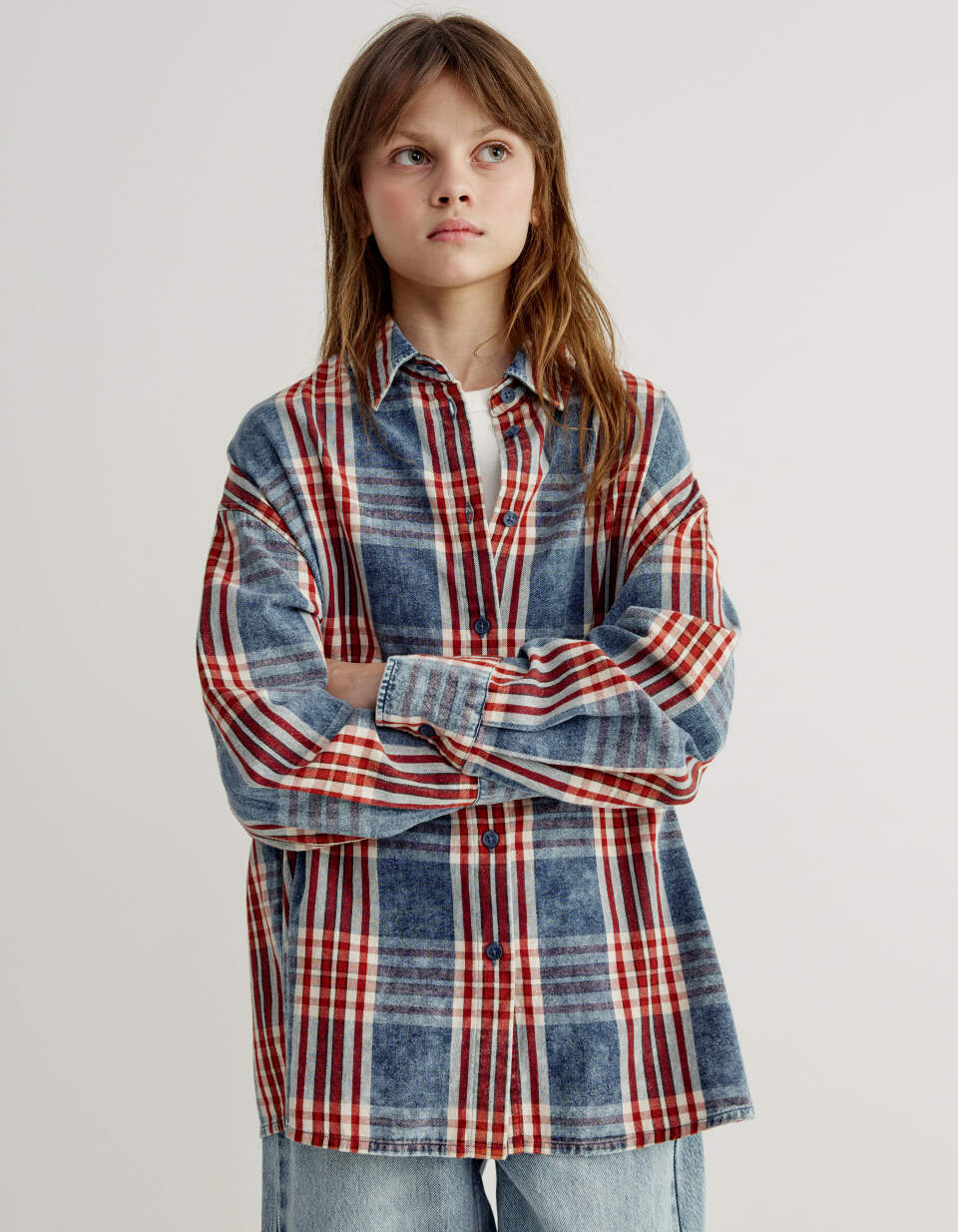 Рубашка оверсайз в клетку для девочек