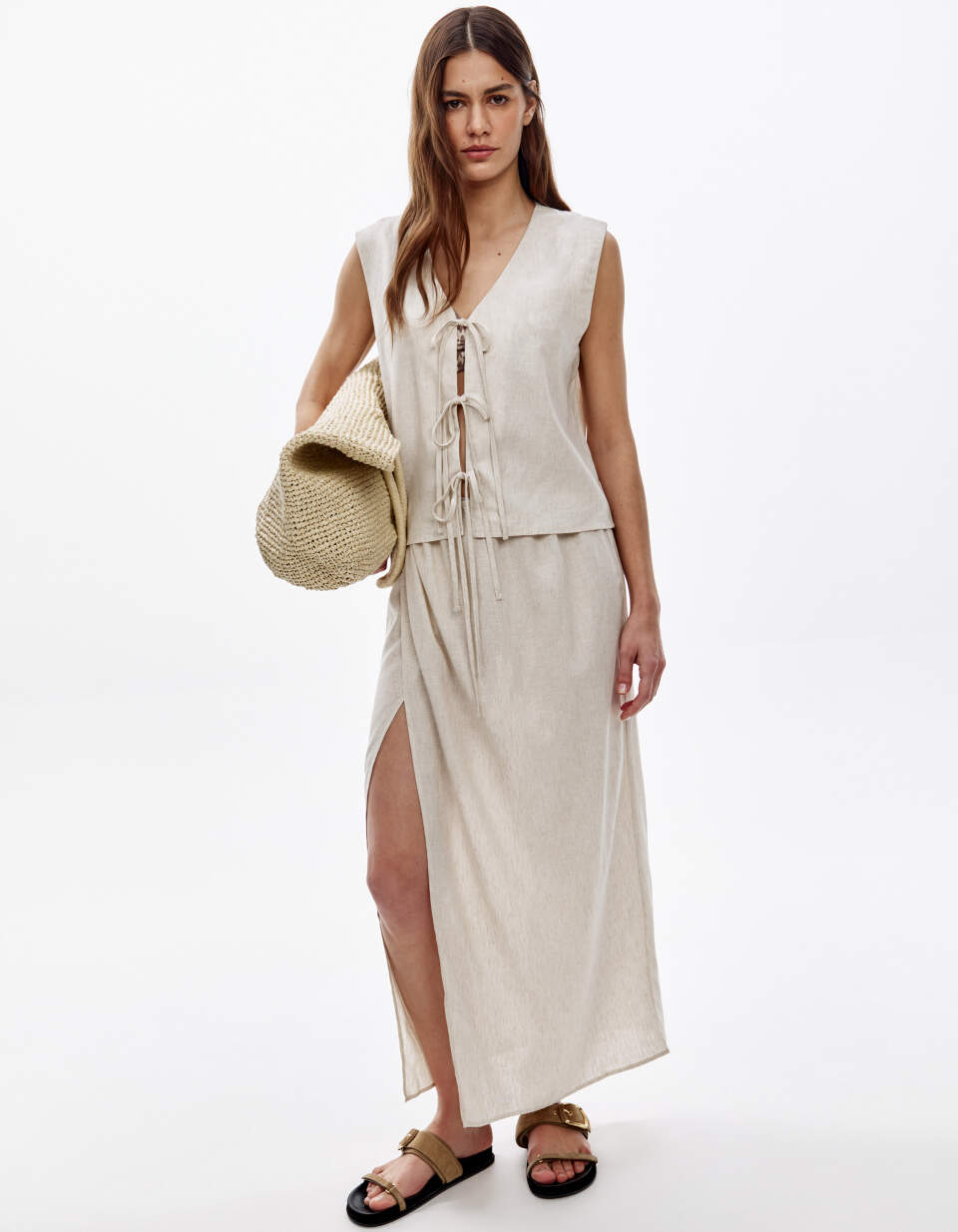 Юбка с запахом из смесового льна