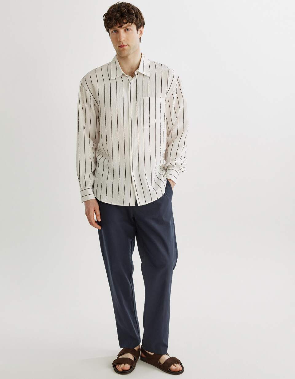 Прямые брюки из смесового льна