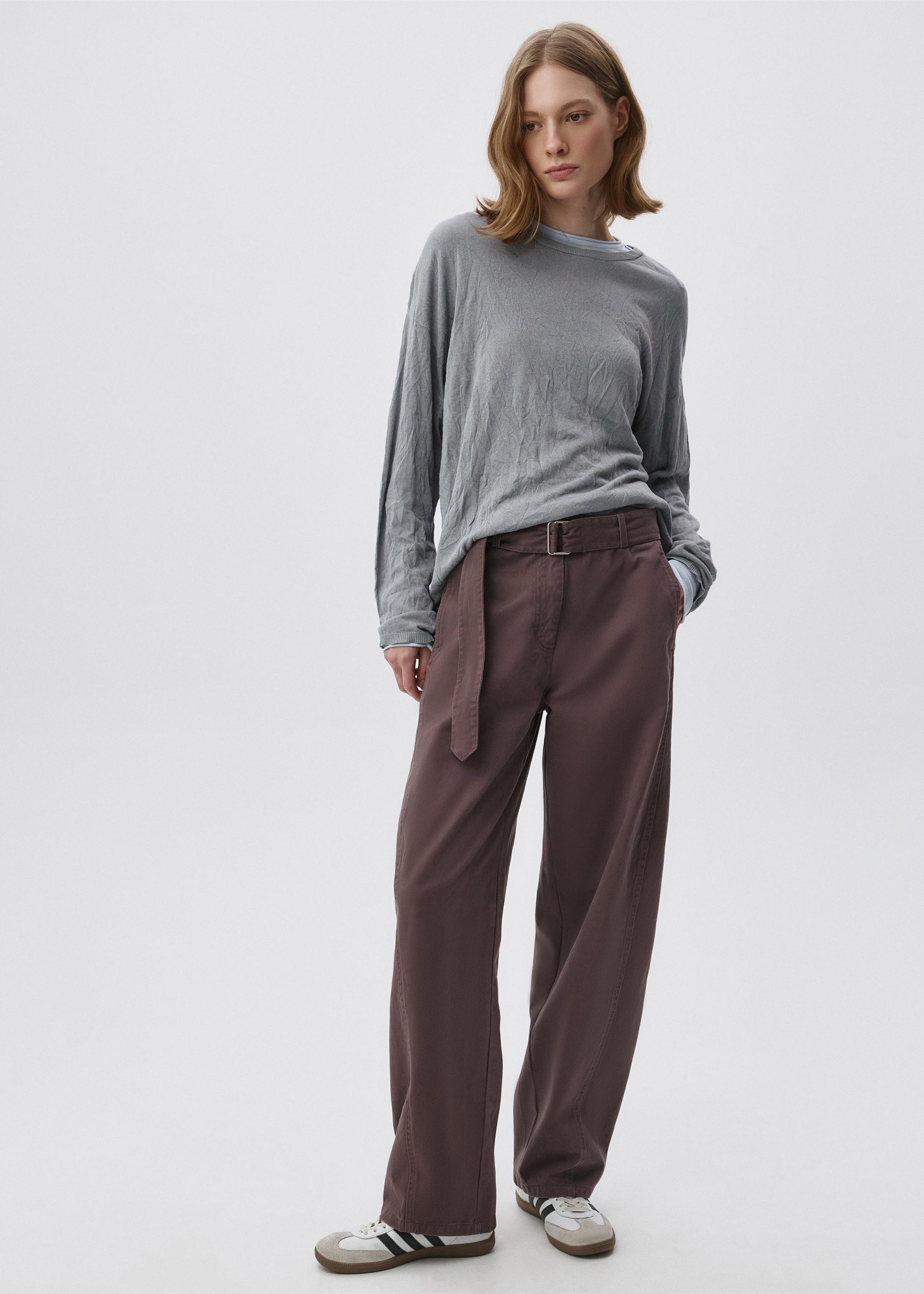 SELA Хлопковые брюки Slouchy с поясом на талии