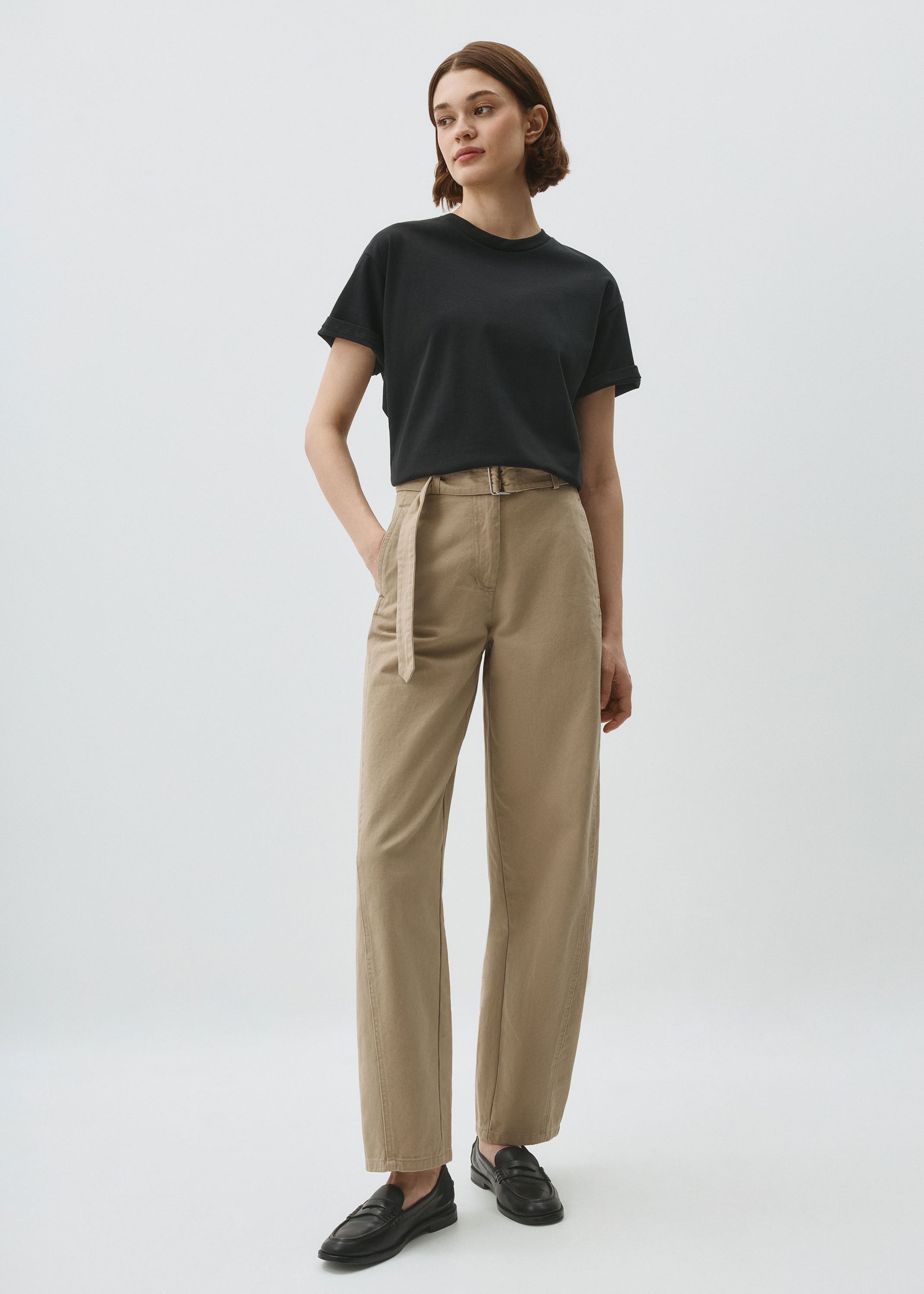 SELA Хлопковые брюки Slouchy с поясом на талии