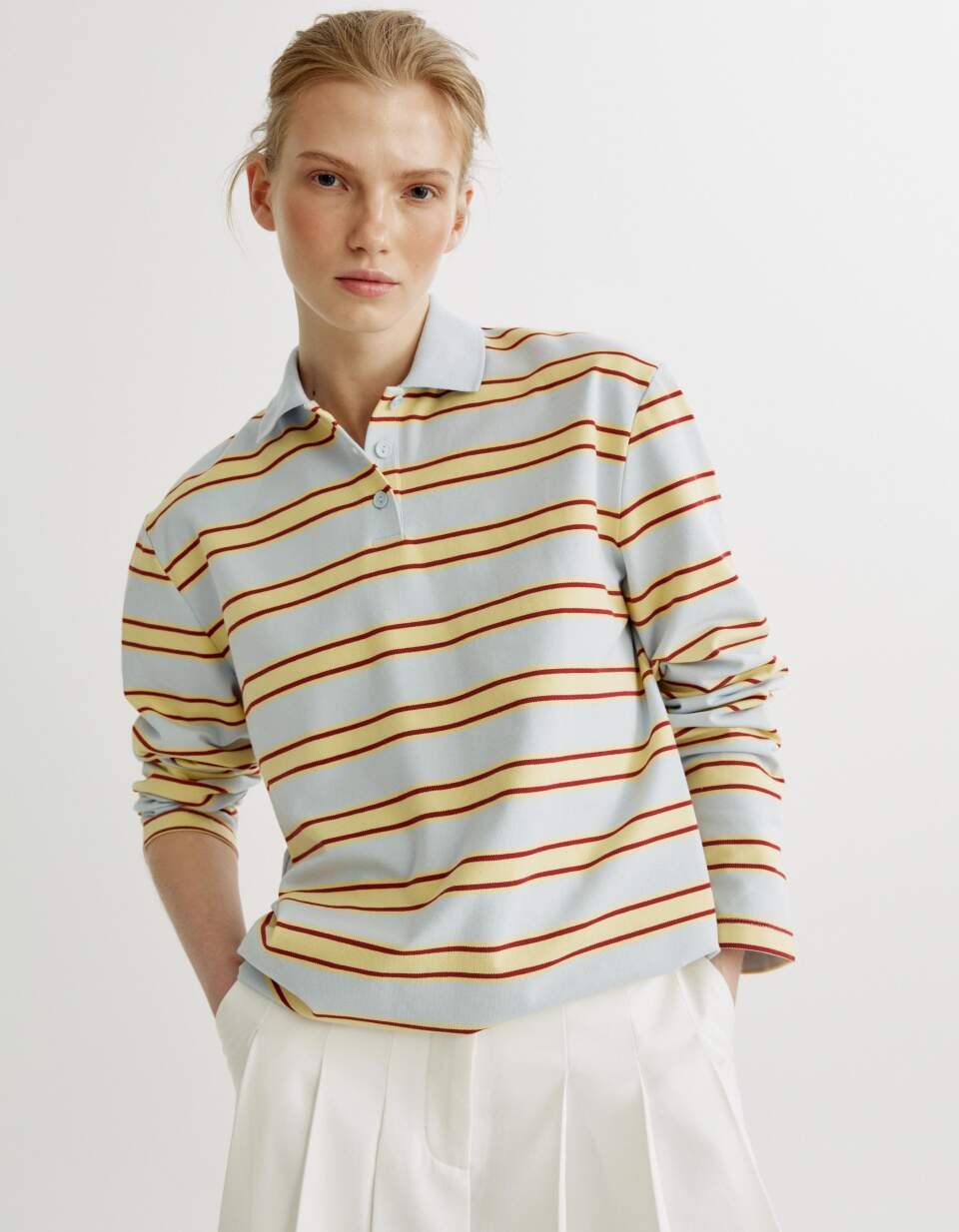 Лонгслив-поло оверсайз в полоску