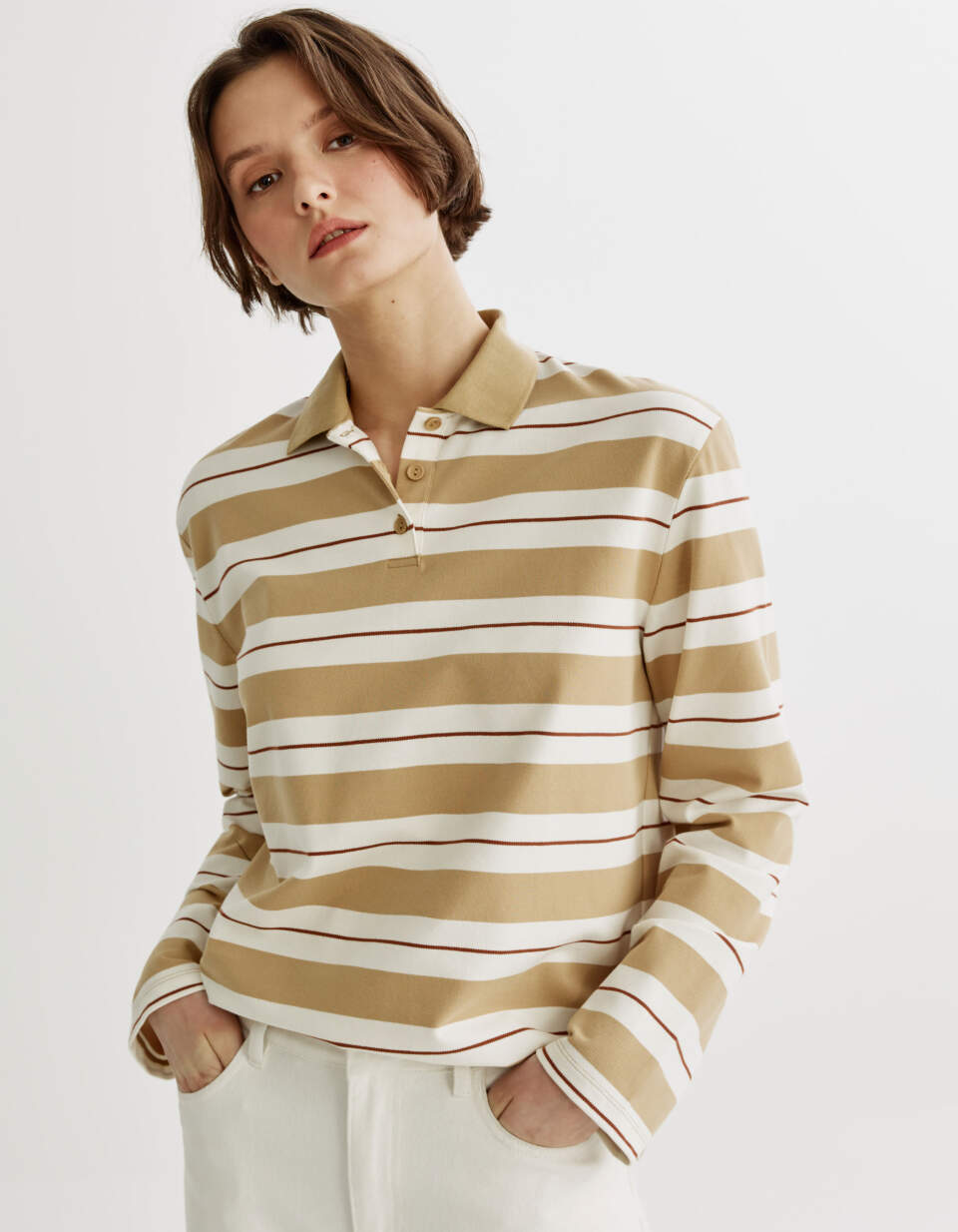 Лонгслив-поло оверсайз в полоску