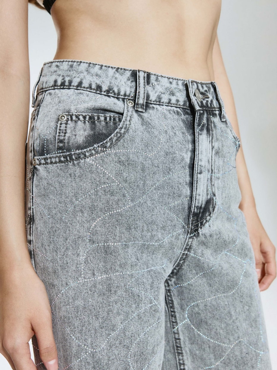 Джинсы Wide Leg с узором из страз, фото - 3