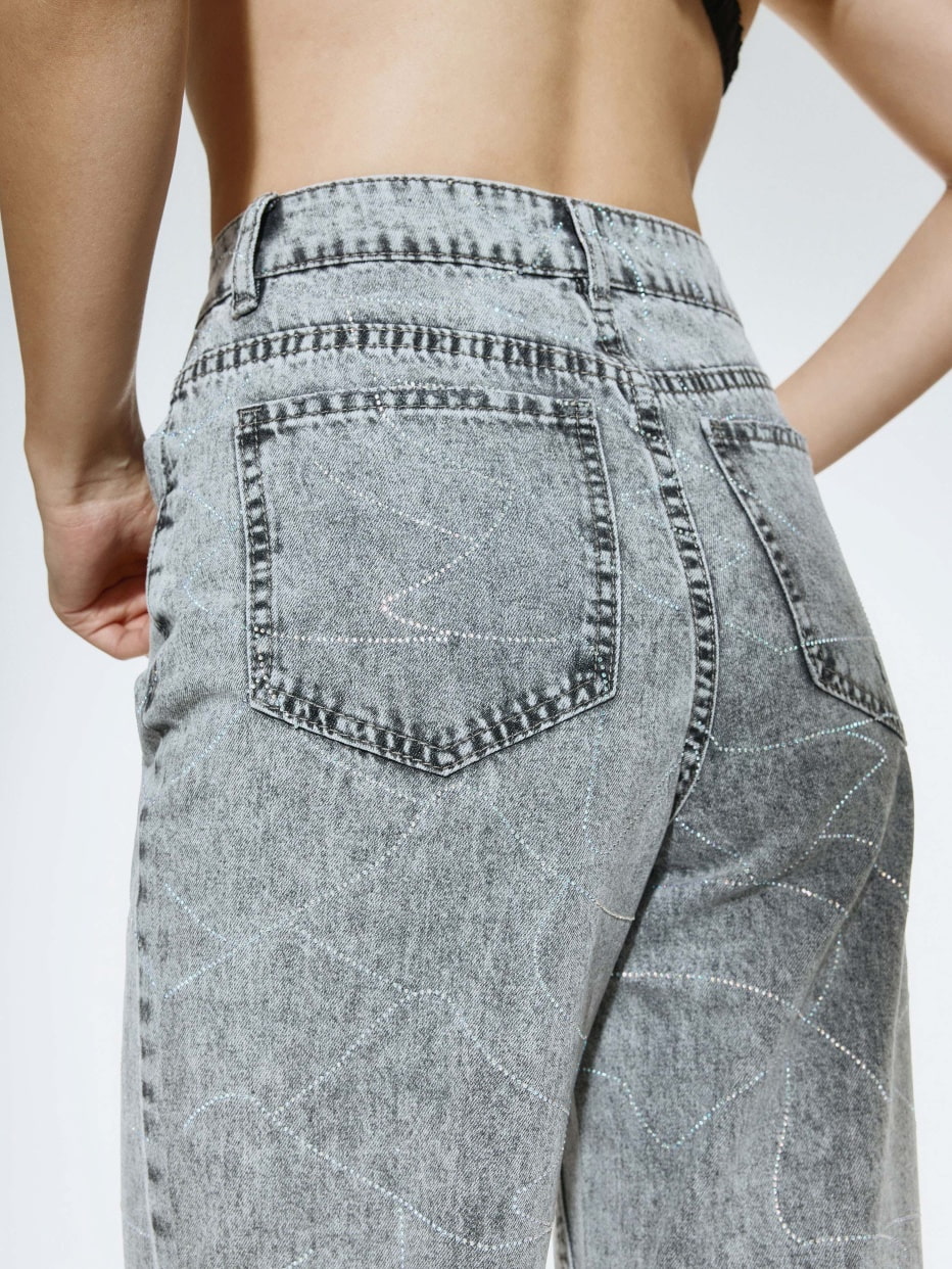 Джинсы Wide Leg с узором из страз, фото - 6