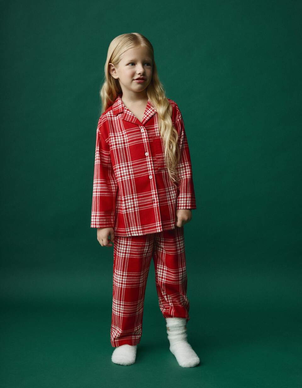 Новогодняя пижама в клетку для девочек Sela