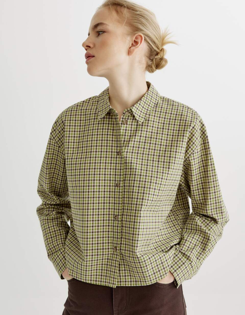 Укороченная рубашка из хлопка в клетку